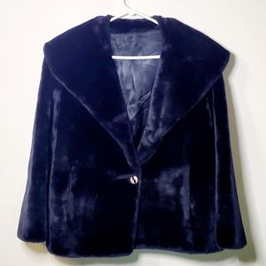 Midnight blue shawl collar fur coat